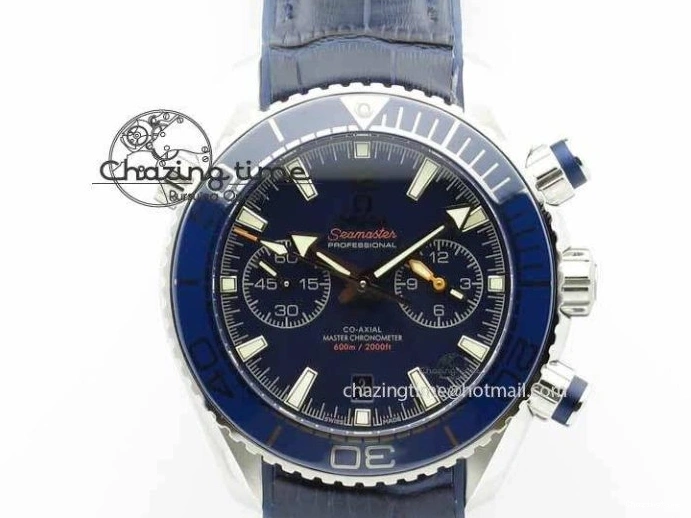 0129 EyeCatching Planet Ocean Master Chronometer SS OM 1:1 Best Edition Blue Dial On Leather Strap A 8176